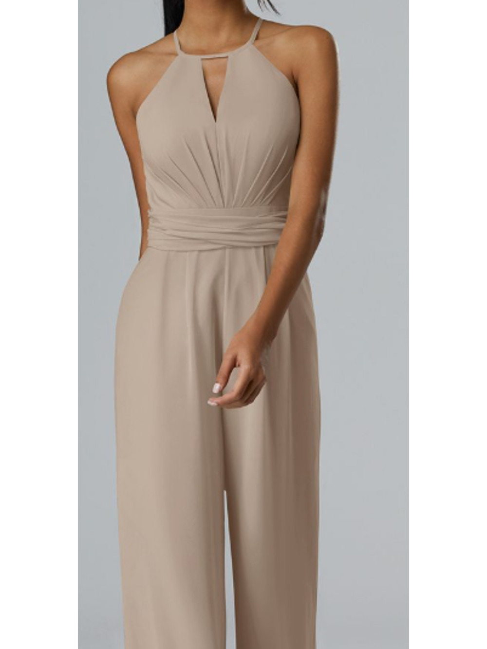 AW BRIDAL SZ 8 M taupe Peggie sleeveless party straight leg jumpsuit NEW 0B10